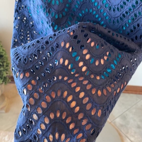 NWT TRACY NEGOSHIAN women’s sleeveless EYELET dress blue over turquoise lining L - Picture 6 of 14